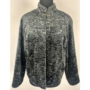 Black Faux Persian Fur Lamb Jacket Medium Dressy Victorian Mock Neck Regency